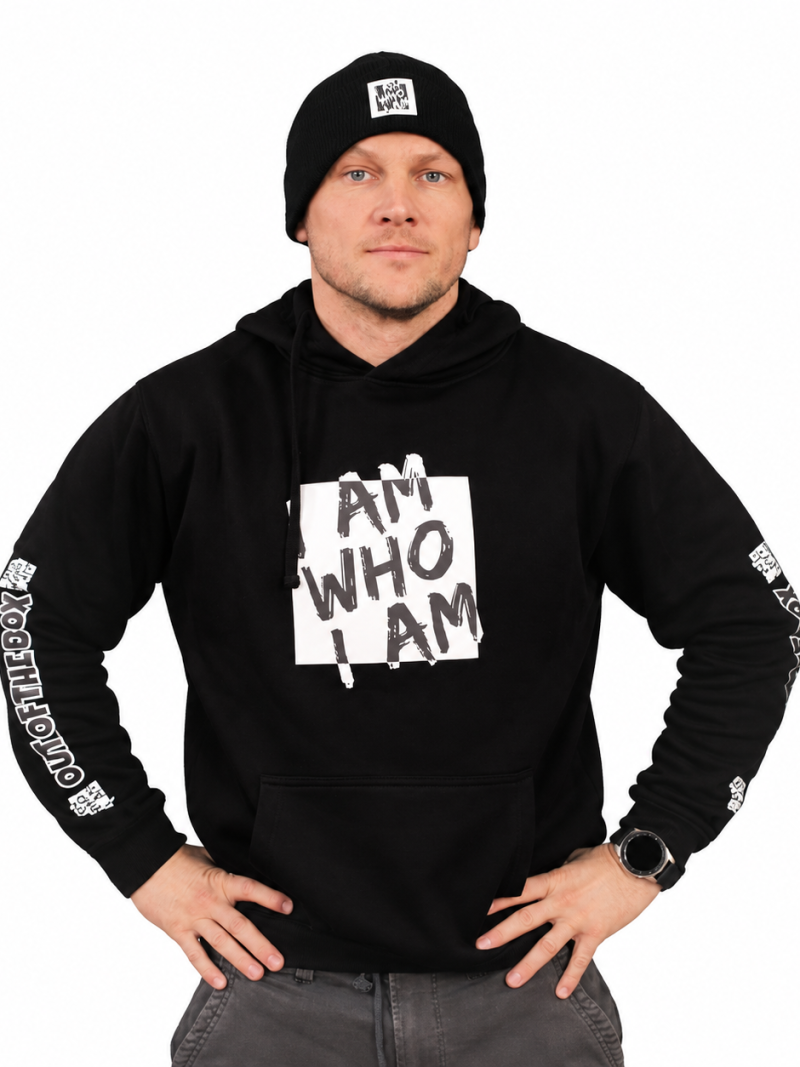 Moška črna mikica s kapuco I am Who I am