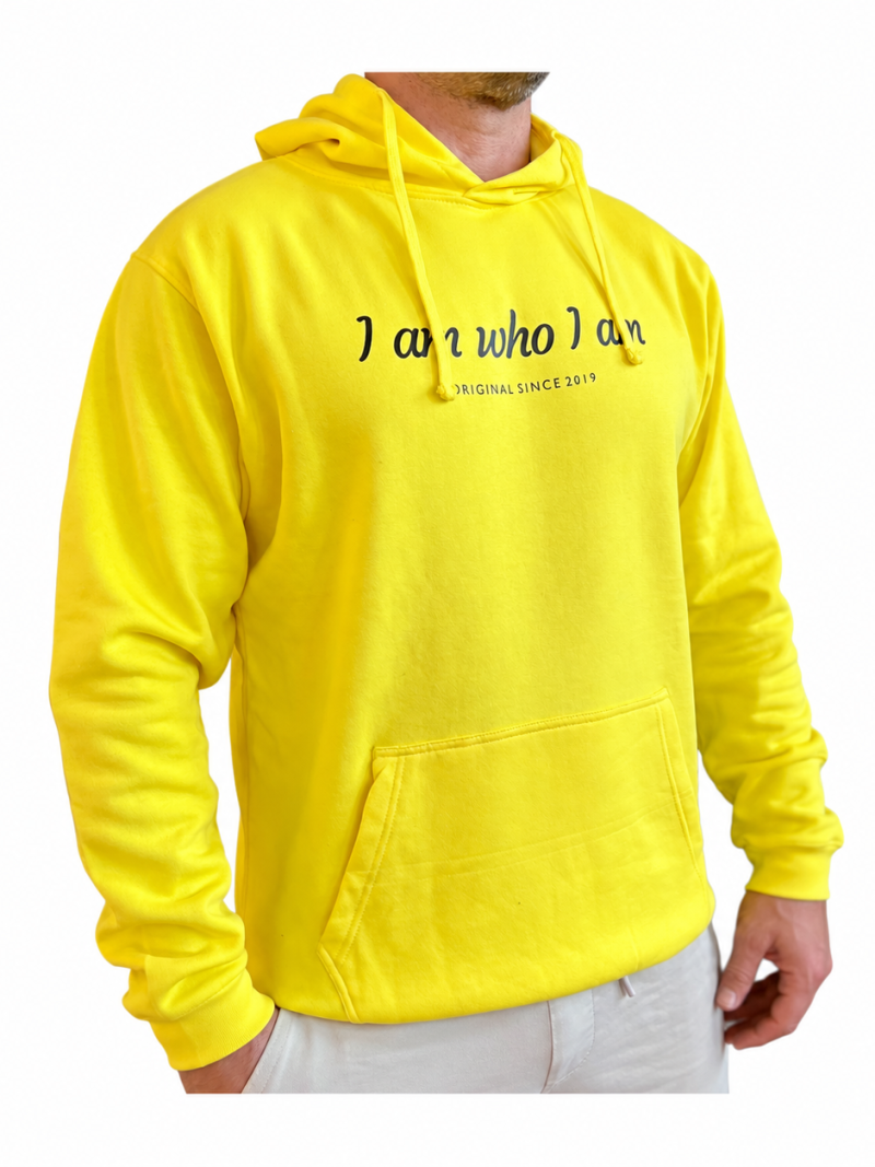 Moški rumena mikica s kapuco I am who i am - since 2019